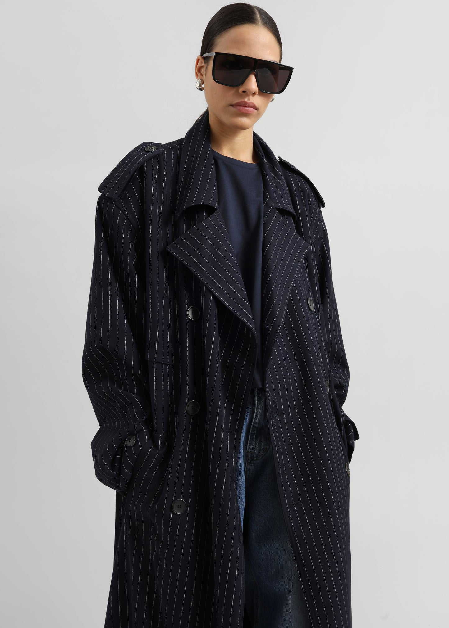 Salford Pinstripe Trench - Navy