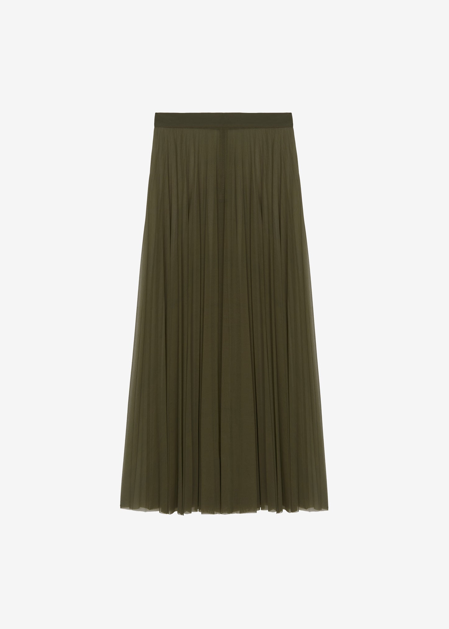 Vallen Pleated Mesh Maxi Skirt - Khaki